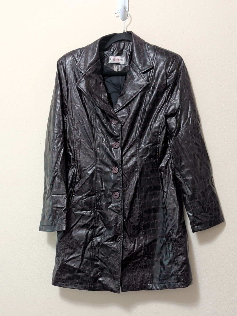 Women's Dark brown And Purple Accents Croc-Embossed Faux Leather Jacket